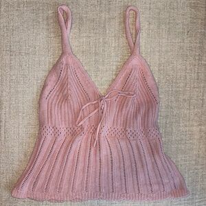 Almost Famous Blush Pink Knit Tie Front Cami Tank Size Large Romantic Crochet